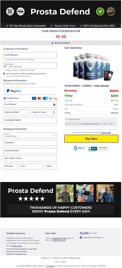 ProstaDefend secure checkout page